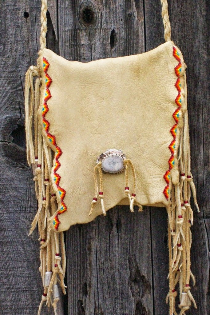 THUNDER ROSE LEATHER: Beaded rainbow shamans bag buckskin leather