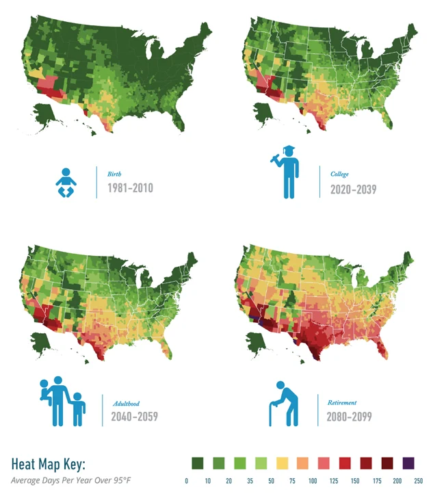 These maps show how many brutally hot days you will suffer when you're old