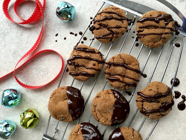 Chocolate gingerbread cookies are festive looking rolled in sugar and dipped in chocolate and they have that wonderful ginger flavour that makes them so perfect for the holidays.