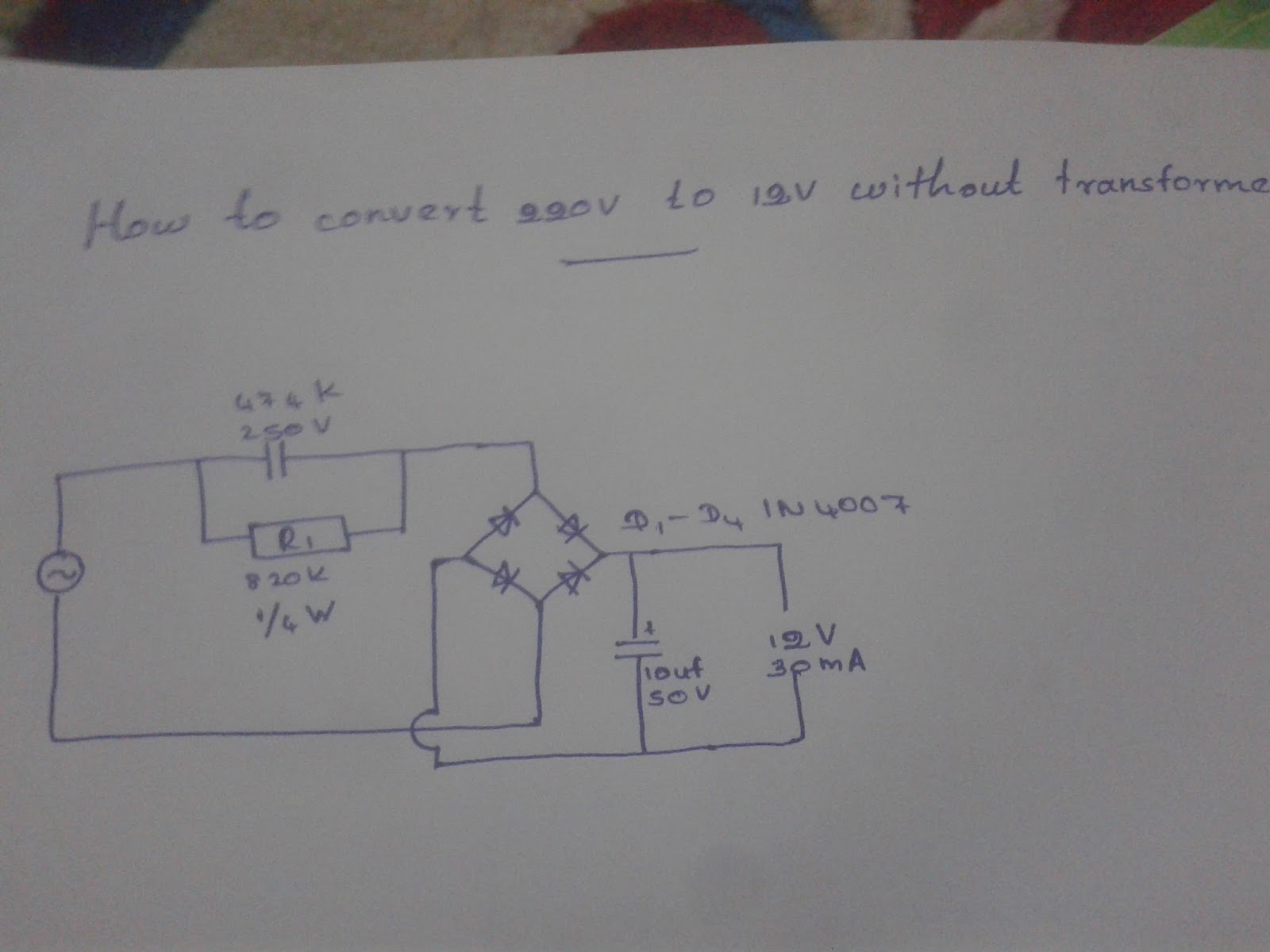 convert 220v to 12v without transformer