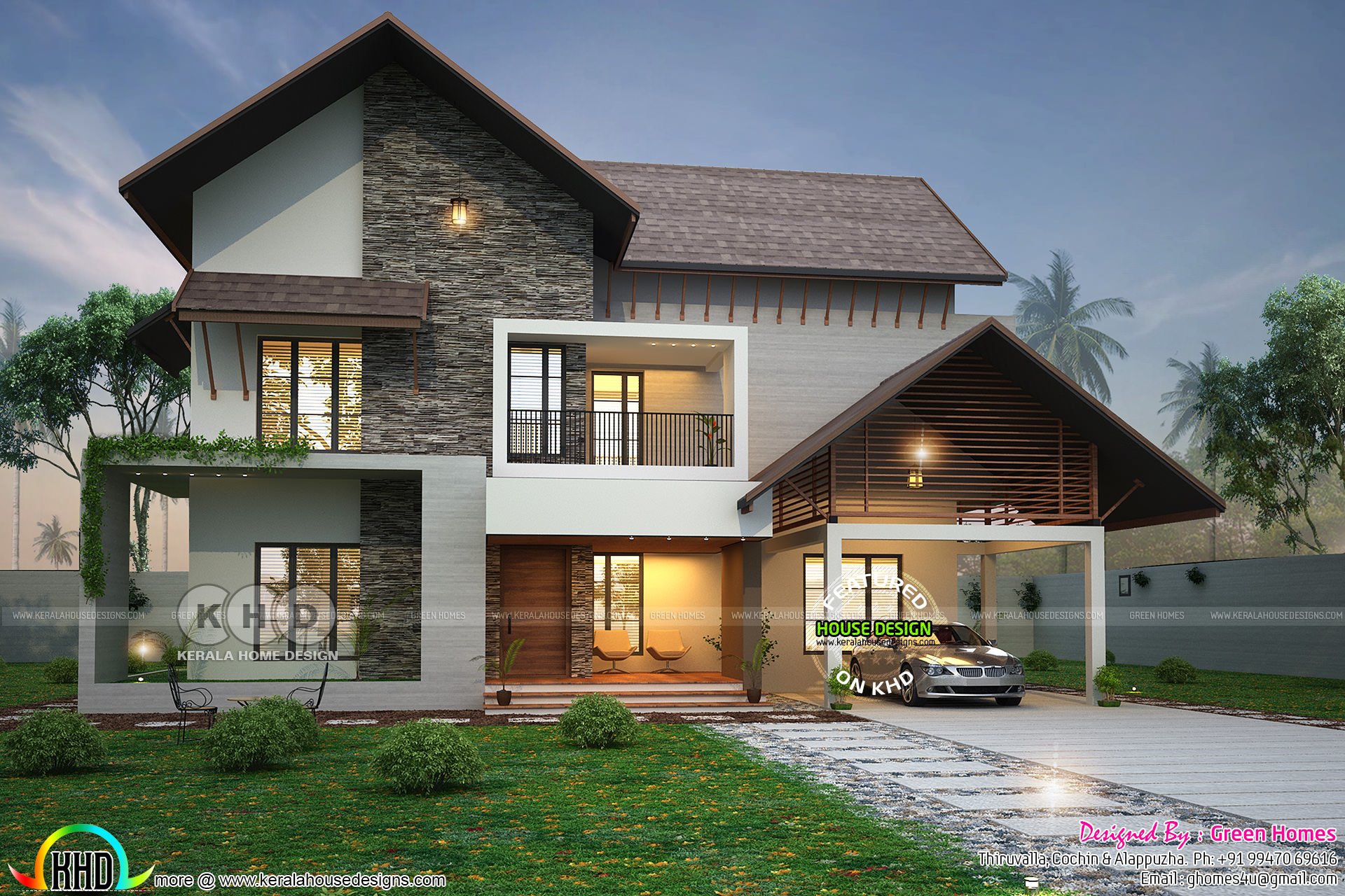 2900 square feet 4 BHK sloped roof house - Kerala home design and floor