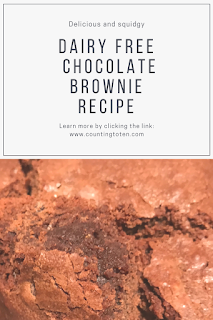 Delicious and squidgy Dairy Free Chocolate brownie recipe pin and a picture of the brownie