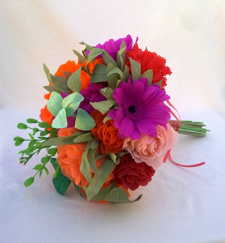 Crafty little Beanut! Bright paper flower wedding bouquet (unfinished)