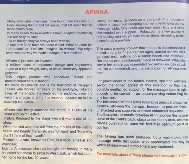 *SPIRIT MATTERS * VIAPINA * APINNA IN IRISH MASSAGE THERAPY