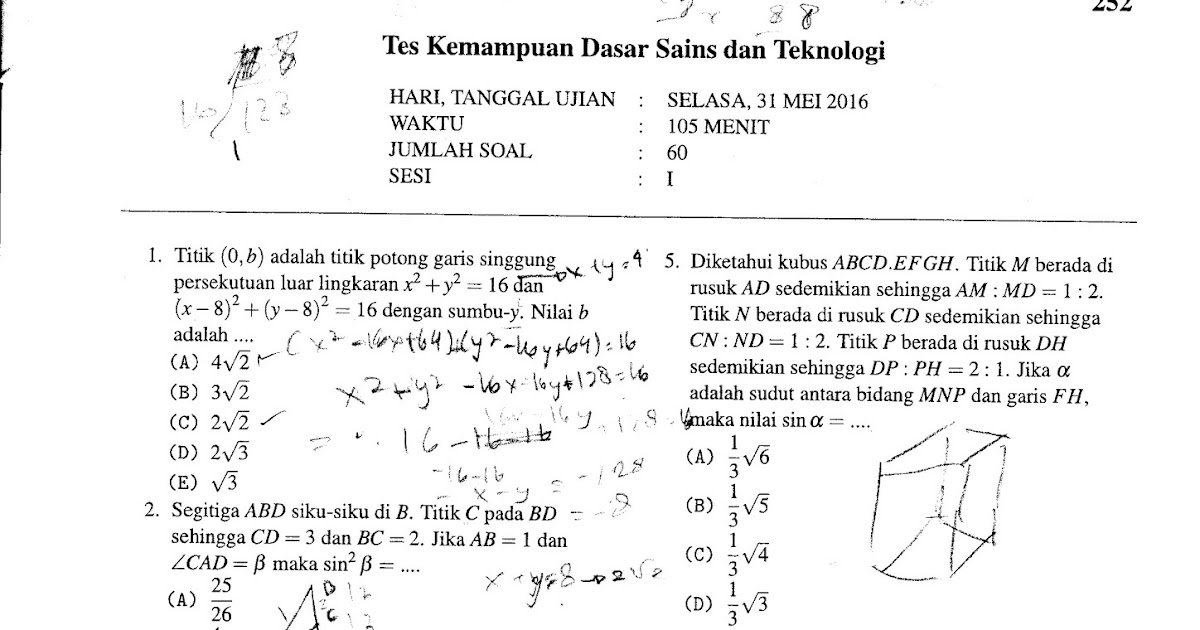Sbmptn 2016 Soal Matematika Ipa Gudang Belajar