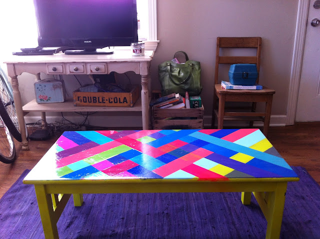 the DIY: NEON STRIPED COFFEE TABLE