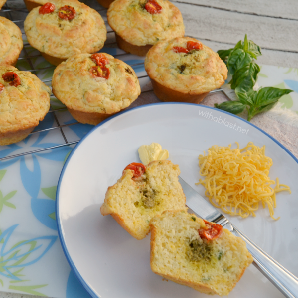 Pesto Tomato and Cheese Muffins | With A Blast