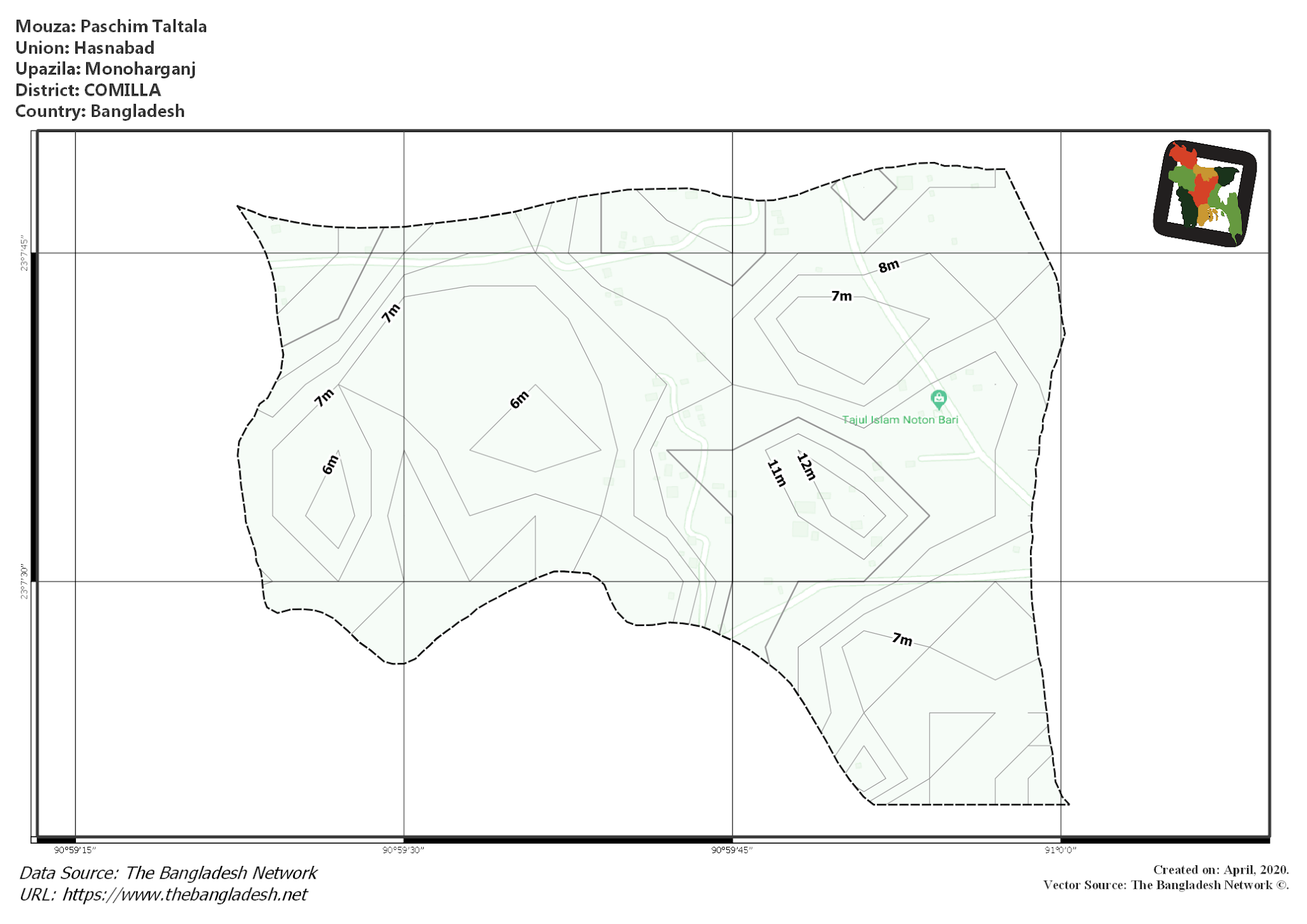 Map of Paschim Taltala Mouza of Monoharganj Upazila, COMILLA, Bangladesh.