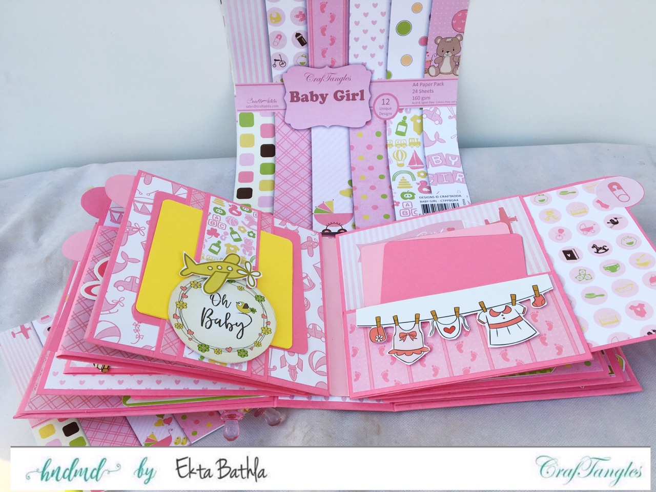 Baby Girl mini album showcasing Baby Girl Elements Pack by CrafTangles