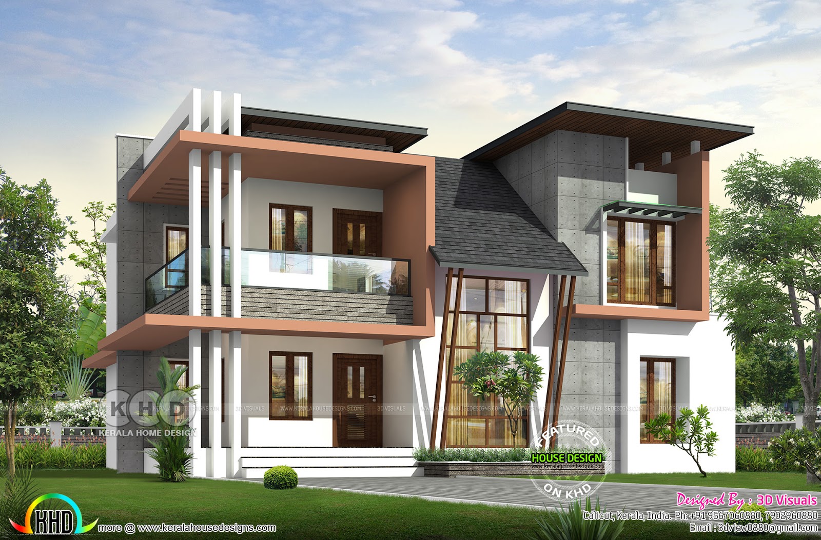 2078 sq-ft 4 bedroom contemporary 3d rendering - Kerala home ...
