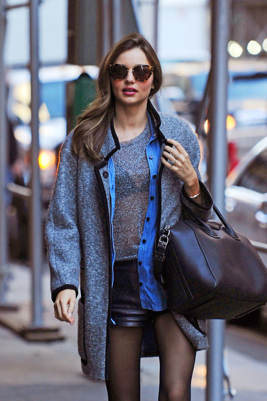 Miranda Kerr Layers Up in Leather Shorts For New York City Outing - The ...