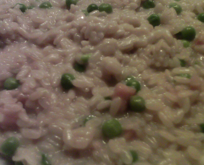 bimby, risotto cremoso piselli e prosciutto crudo