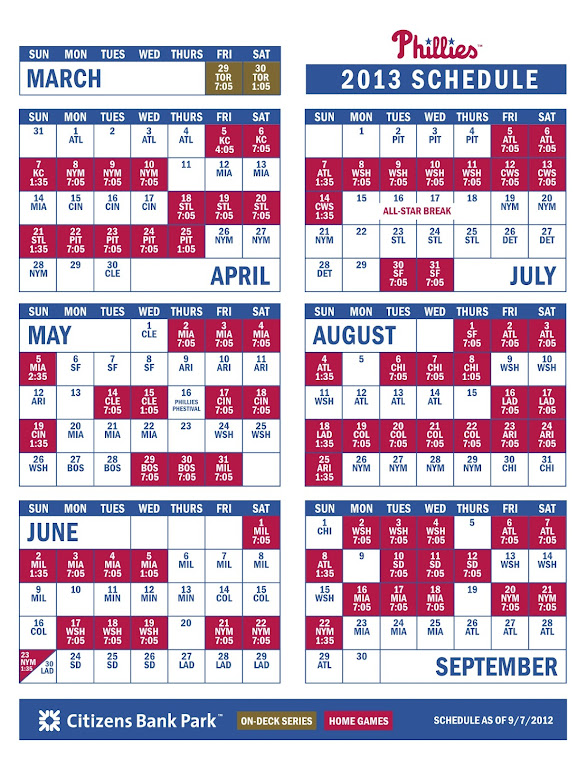 Phillies 2013 Schedule