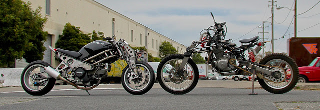 Alan Lapp Dirtbag Challenge Suzuki DR with Julian Farnam's Dirtbag Ducati Monster