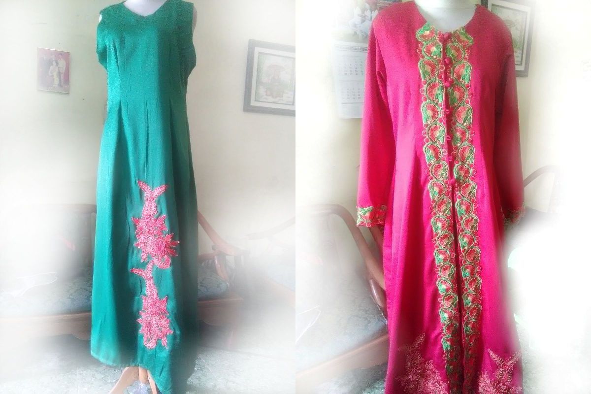 gaun lengan panjang dengan hiasan bead