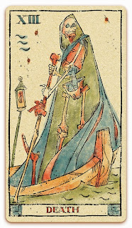 Death card - Colored illustration - In the spirit of the Marseille tarot - major arcana - design and illustration by Cesare Asaro - Curio & Co. (Curio and Co. OG - www.curioandco.com)