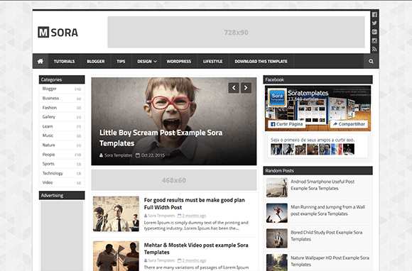 Now This is  mSora Right Side Bar Free Blogger Template Free.From here you Can get right template for your blogger .More SEO More Responsive