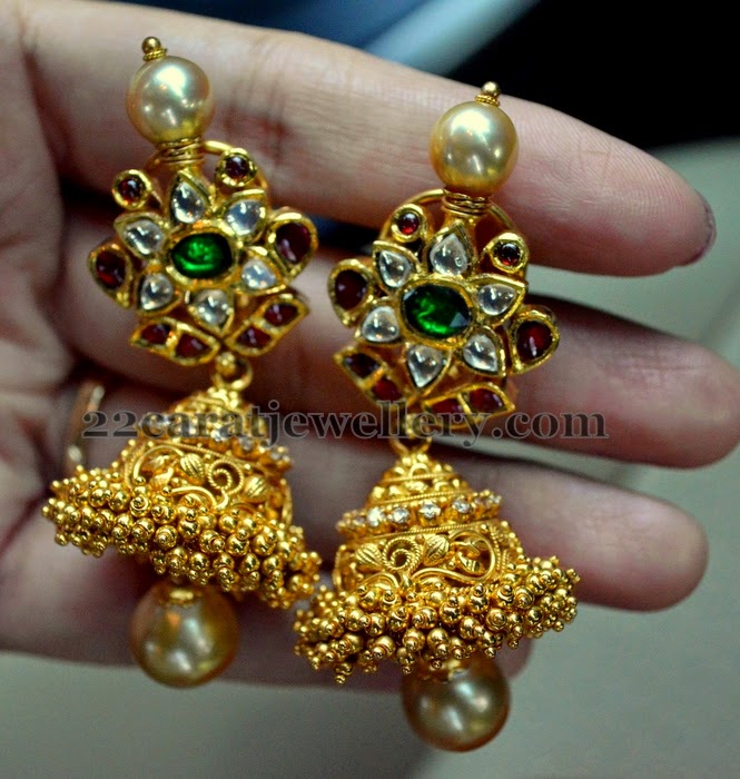 Kundan Set with Chic Jhumkas - Jewellery Designs