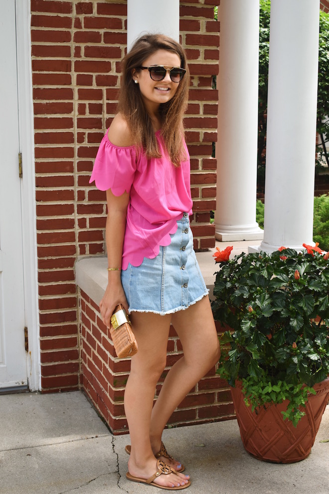 citrus and style: Outfit: Pink Scallops & Denim Fringe