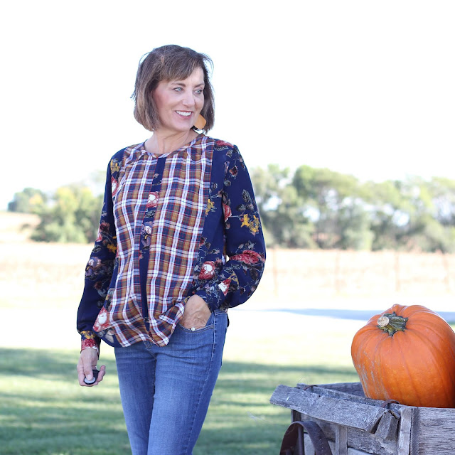 Style Maker Fabrics' Fall Blog tour - 2018 using Style Maker Fabrics' Floral Rayon Crepe and Rayon Plaid Shirting for Vogue 9086