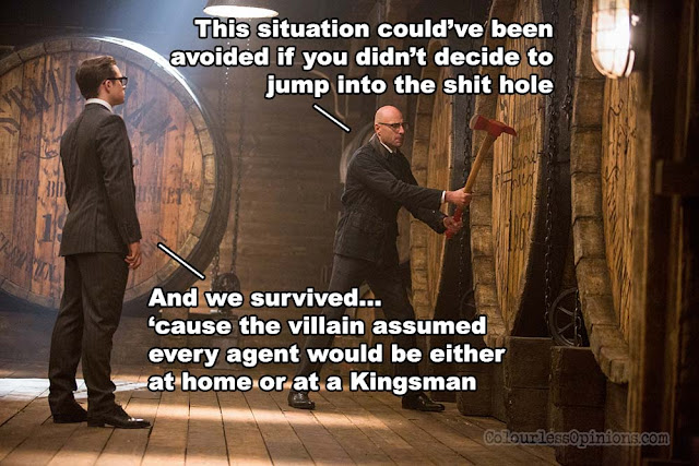 Both sides were very careless... perhaps they need Richmond Valentine to come back and poke fun about this. kingsman 2 golden circle movie meme