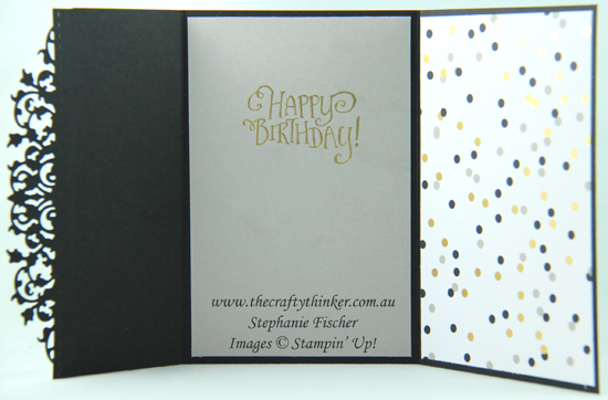 #thecraftythinker , #cardmaking , #youthfulcard , #delicatelaceedgelit , Broadway Bound, Delicate Lace Edgelit, Masculine card, Black and White card, Stampin' Up Australia Demonstrator, Stephanie Fischer, Sydney NSW