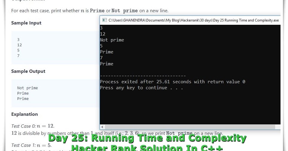 Day 25 Running Time and Complexity Hacker Rank Solution In C++