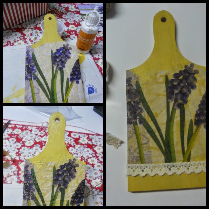 tabla de cortar con la técnica decoupage