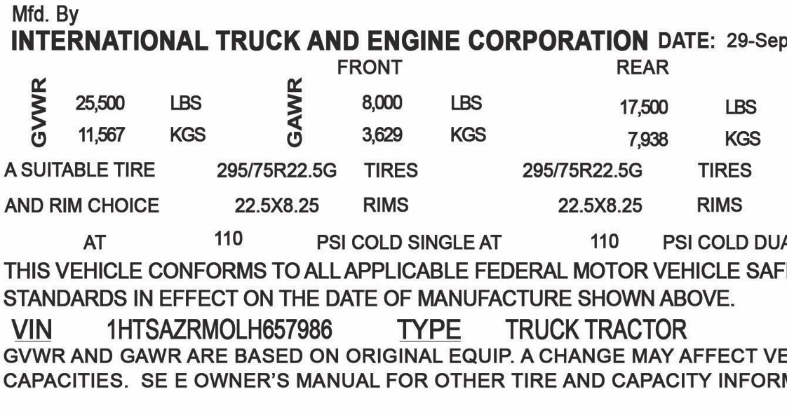 Replacement VIN (vehicle identification number) Stickers International