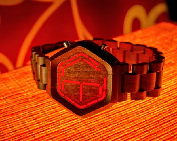 Tokyoflash Red-LED Wood Watch