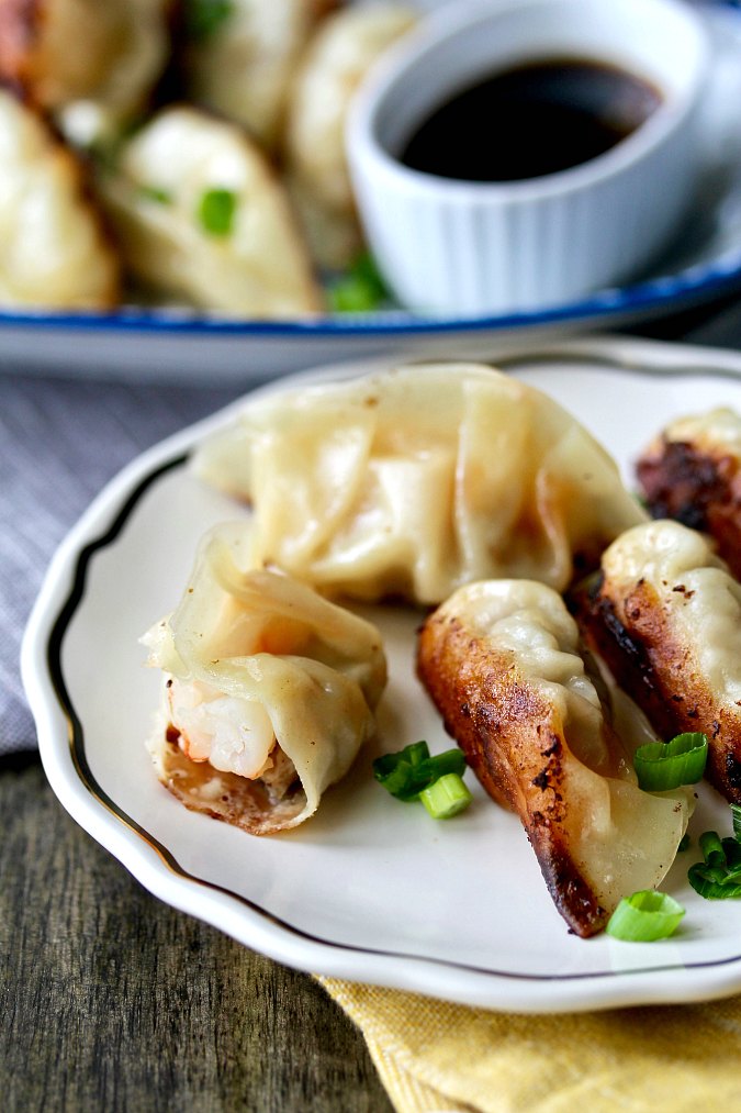 Chinese Shrimp and Pork Pot Stickers with Soy-Vinegar Dipping Sauce