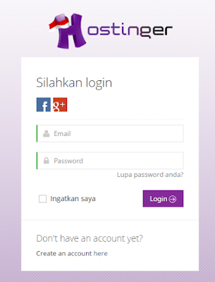 Cara mendaftar di IdHostinger Form Login IdHostinger