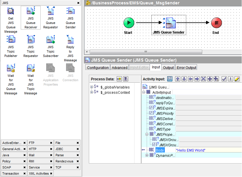 Mule ESB Tutorials Working with JMS Palettes In TibcoBW Process