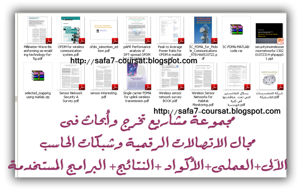 مجموعة مشاريع تخرج وأبحاث فى مجال الاتصالات الرقمية وشبكات الحاسب الآلى العملى الأكواد النتائج البرامج المستخدمة Safa7 Coursat