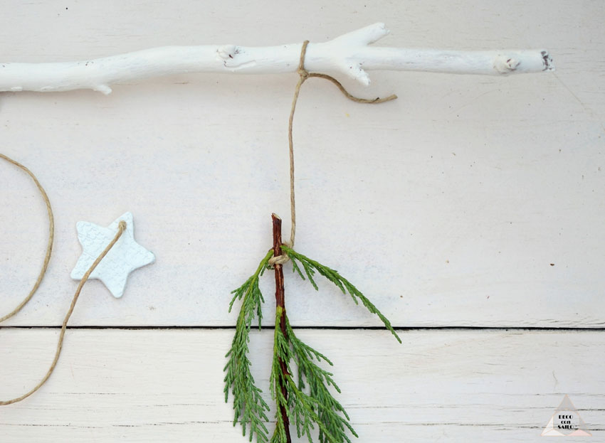 decoracion navidad cuerda pasta de moldear y ramas