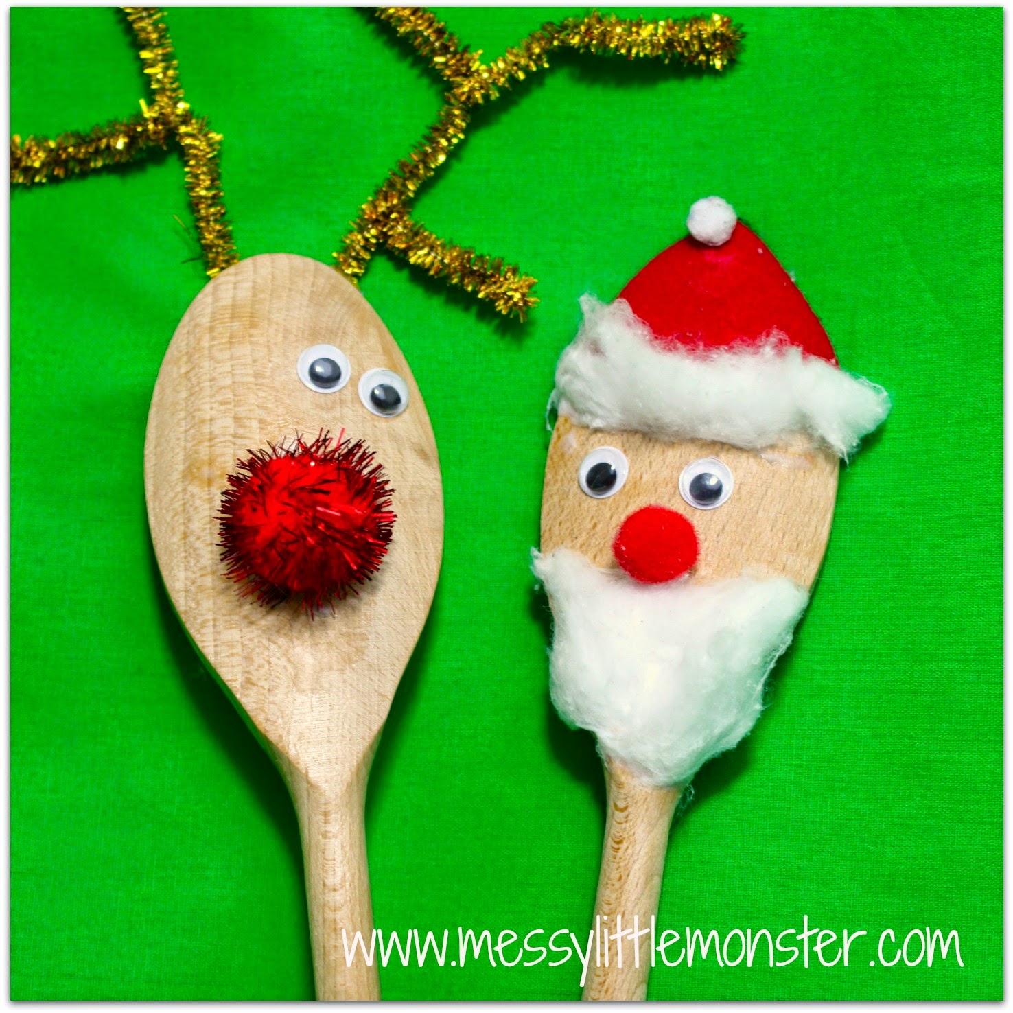 Santa and rudolf spoon puppets simple christmas craft for kids