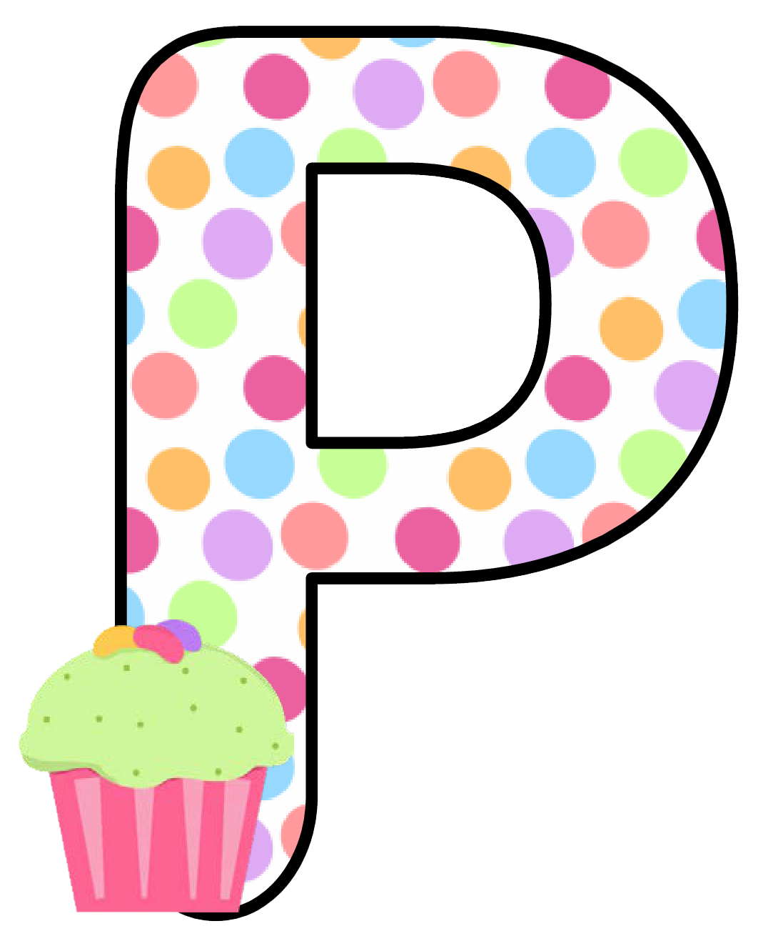 Abecedario con Lunares de Colores y Cupcakes. Alphabet with Colored