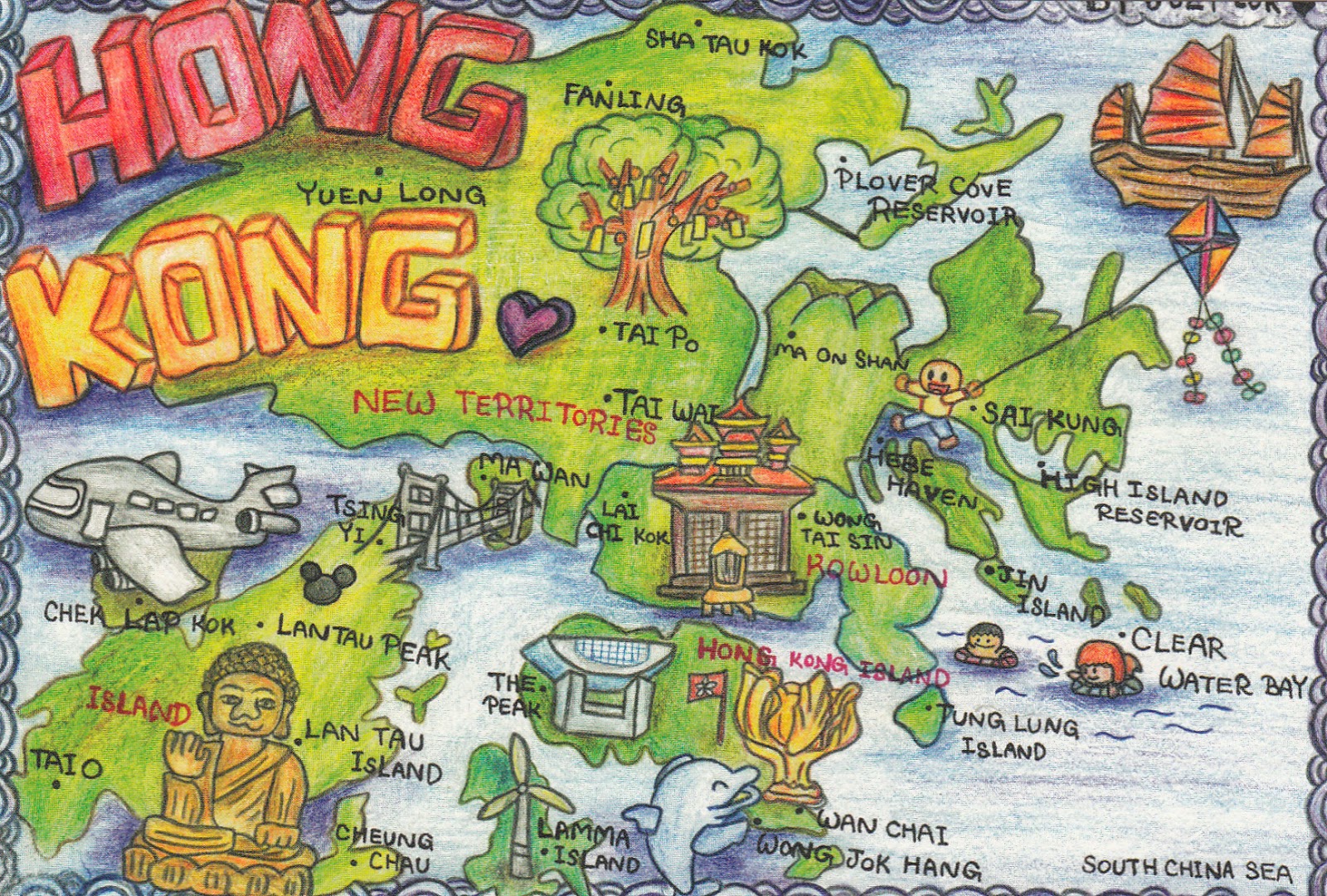 香港手繪地圖明信片