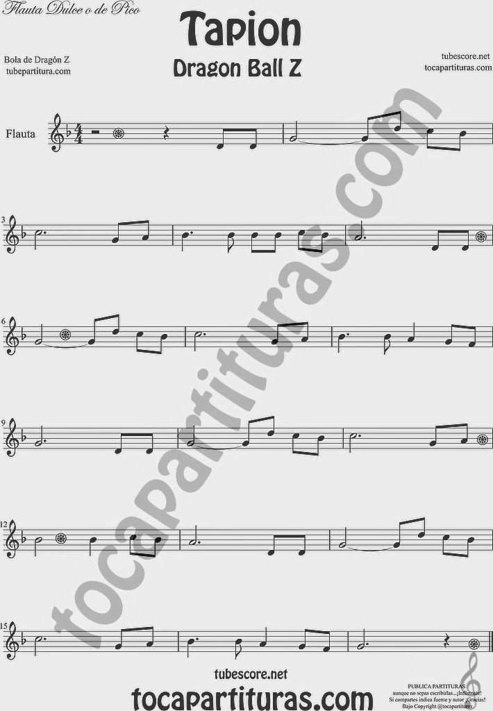 Tapión Partitura fácil de la Banda Sonora de Bola de Dragón Z Partitua en tonalidad fácil Tapion Easy Sheet Music for Dragon Ball Z