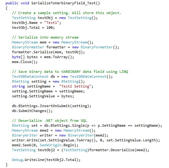 .NET and Beyond: How to serialize .NET object to SQL Server