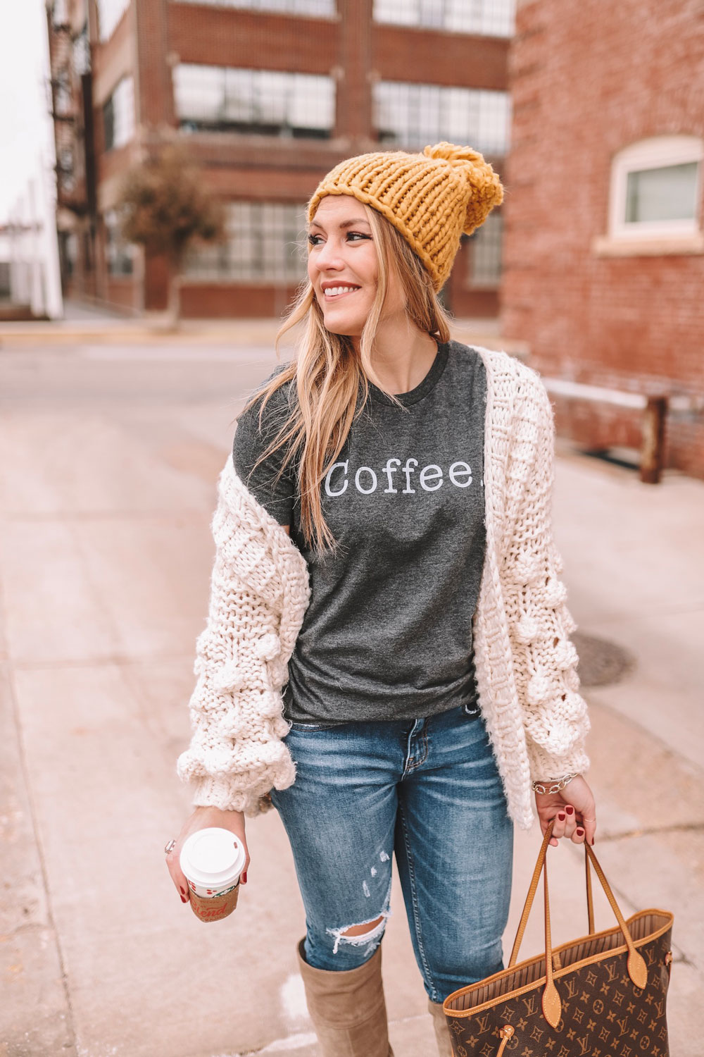 OKC blogger Amanda Martin wearing a Coffee graphic tee from Thread Tank 