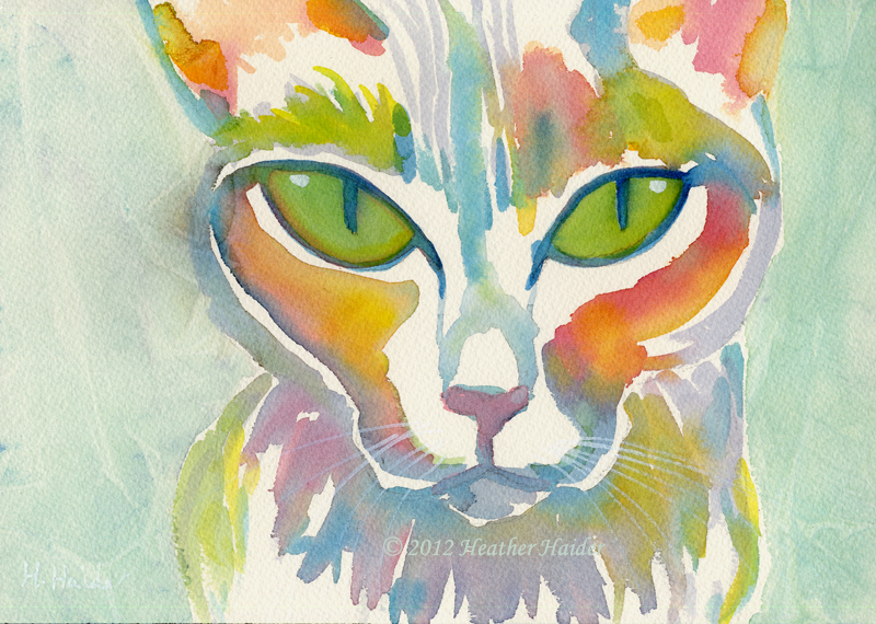 Heather Haider Rainbow Abstract Cat Watercolor Painting