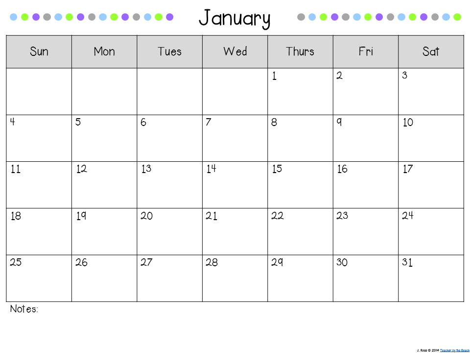 A Splash of Life: January Calendar Printable!