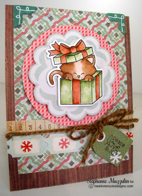 Christmas Cat Card by Stephanie Muzzulin | Newton's Christmas Cuddles Stamp & Die set by Newton's Nook Designs #newtonsnook