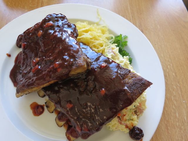 BBQ Ribs with Potato Salad and Buttered Spaghetti Squash