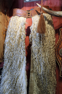 Vintage White Angora Woolie Chaps with Basket Stamped Billet - Price upon request