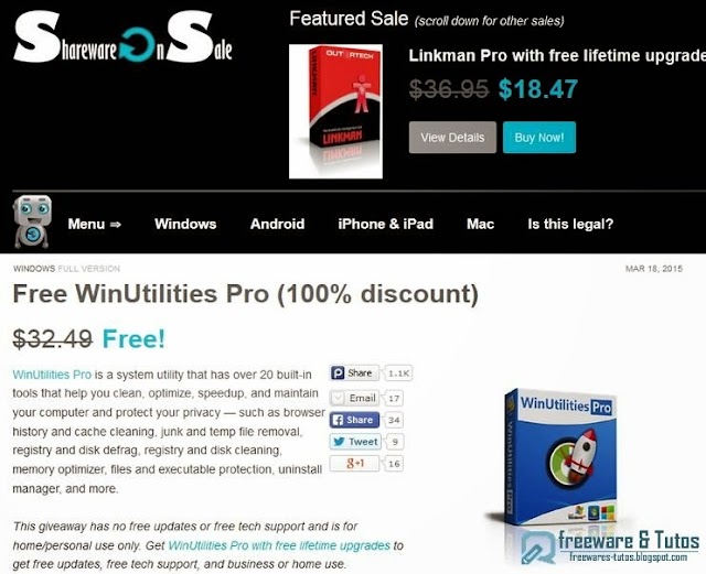 Offre promotionnelle : WinUtilities Pro gratuit (pendant 2 jours) !