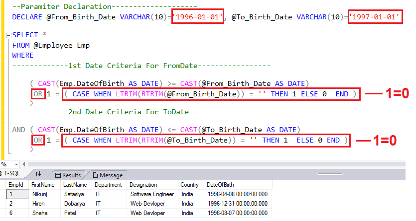 SQL Server Date Range Condition in WHERE Clause with Date Criteria