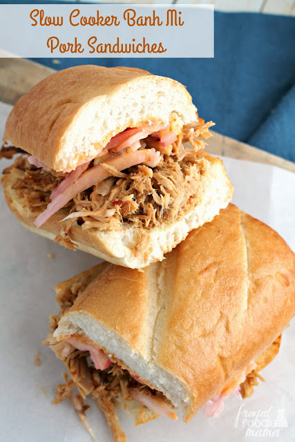 Flavorful slow roasted pulled pork, a quick pickled slaw, and a simple sriracha mayo are the delicious building blocks for these Slow Cooker Banh Mi Pork Sandwiches.