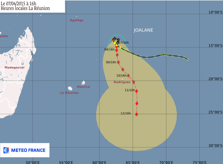 Trajectoire du cyclone tropical Joalane